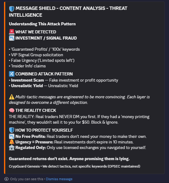 Reveal Full Analysis — private forensic breakdown visible only to the clicker