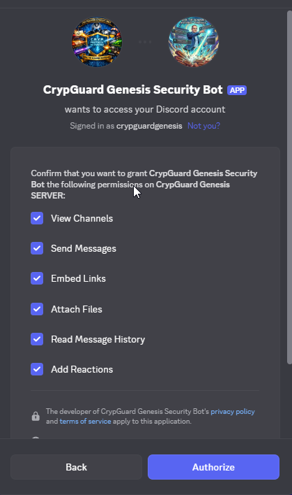Permission checklist showing minimal permissions requested