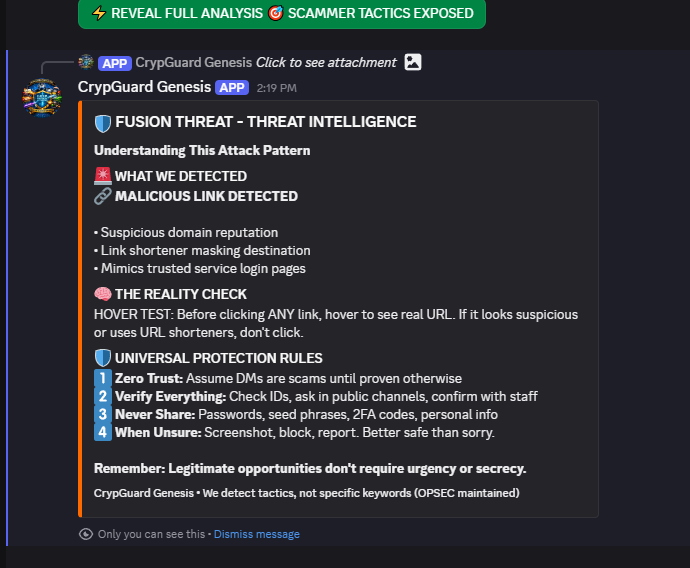 CrypGuard educational analysis showing what was detected and protection rules